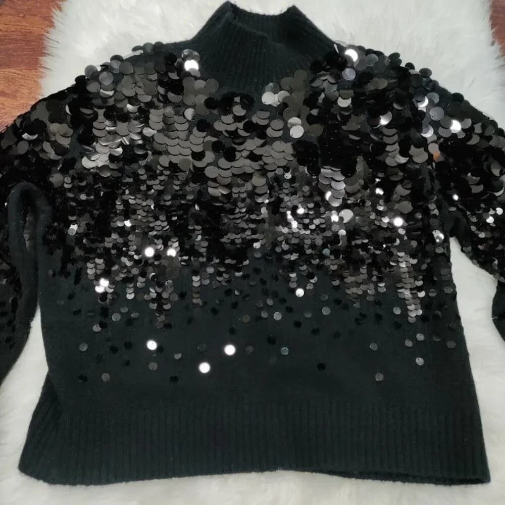 Los Angeles Atelier & Other Stories Wool Blend Sequin Turtleneck Sweater Large - Picture 4 of 13
